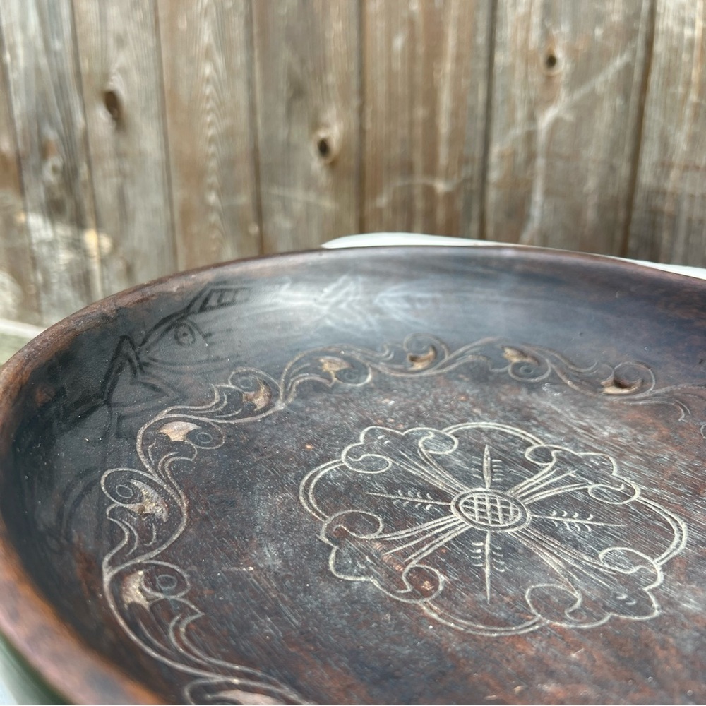 Antique Hand Carved Boho Hardwood Bowl